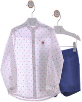 Conjunto bebé niño camisa y bermudas azul Familia Cometa de Marta y Paula