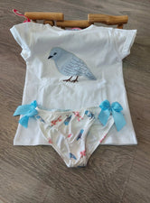CONJUNTO BAÑO NIÑA PÁJAROS AZUL