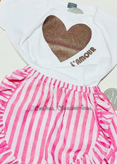Conjunto niña camiseta y short plumeti monito print de la Colección Monitos Mon Petit Bonbon