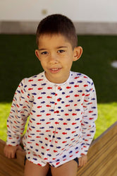 Conjunto niño camisa y bombacho estampado peces Colección Peces de Mon Petit Bonbon