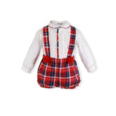 Conjunto bebe niño tartan blanco y rojo de Miranda