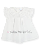 Blusa bebé niña manga corta plisada blanca de Mac Ilusión