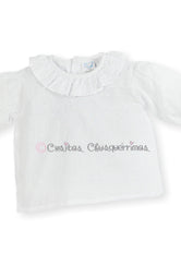 Camisa bebé niña plumeti blanca o crudo cuello redondo de Mac Ilusión
