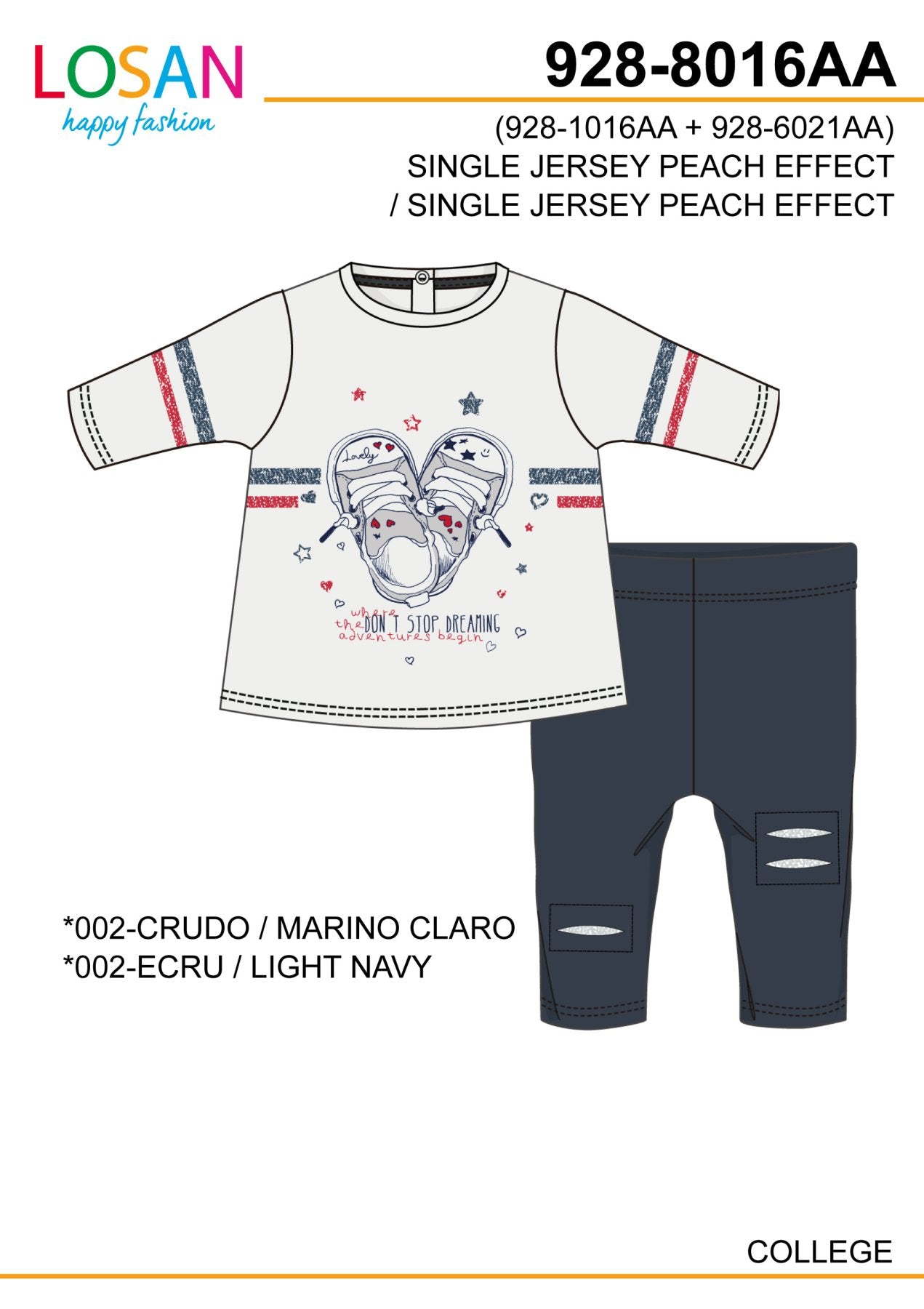 Conjunto bebe niña Sneakers blanco crudo y azul vigore de Losan