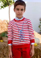 Sudadera niño rayas blancas y rojas Familia Bichos de Mon Petit Bonbon