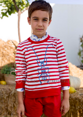 Sudadera niño rayas rojas y blancas Familia Bicho de MonPetit Bonbon