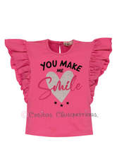Camiseta niña fucsia “ You make me smile” de EMC