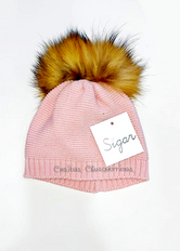 Gorro con pompon grande unisex rosa medio de Sigar