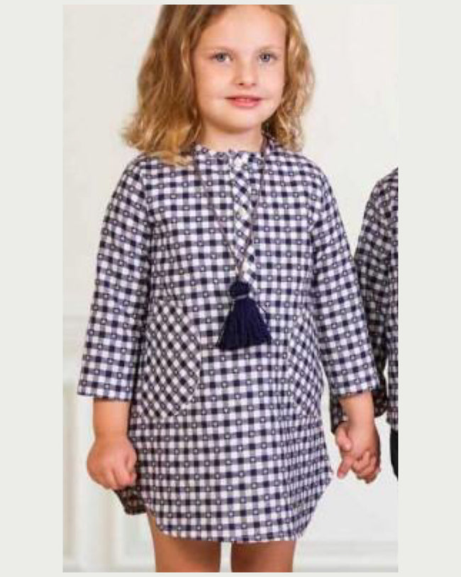 Vestido niña y junior cuadros estrellas blanco y azul de Basmartí