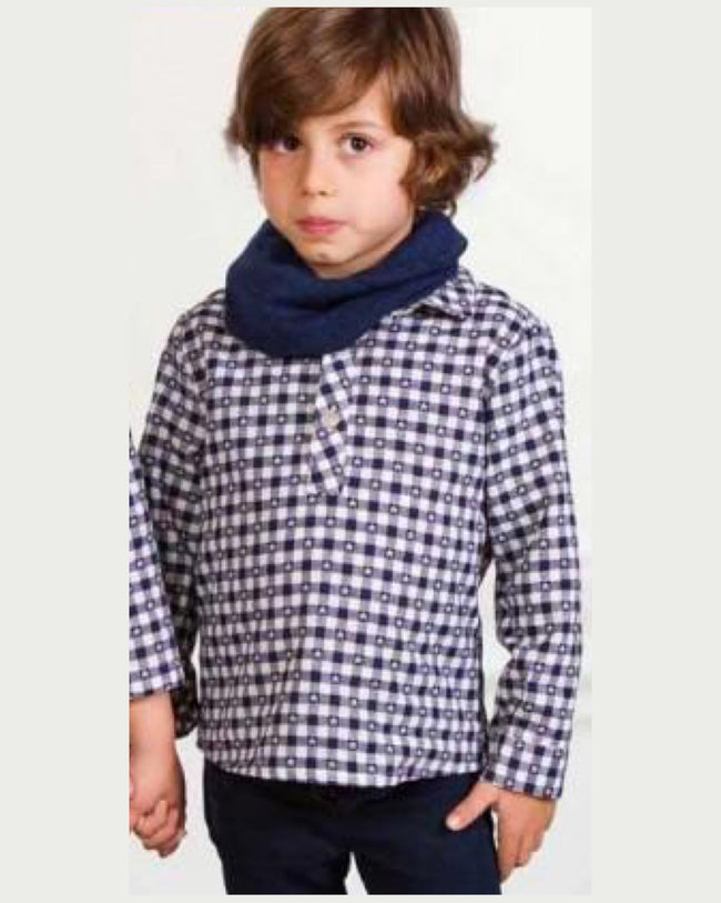 Camisa niño cuadros estrellas blanco y azul de Basmartí