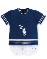 Conjunto bebe niño caballito mar blanco y marino Pulau Beach de Mac Ilusion