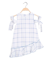 Vestido niña asimétrico cuadros blanco y azul de Dadati