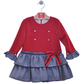 Vestido niña doble volante rojo denim Familia Copito de Del Sur