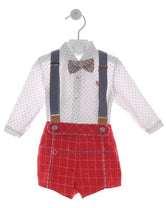 Conjunto bebe y niño tres piezas tirantes rojo Familia Marionetas de Marta y Paula