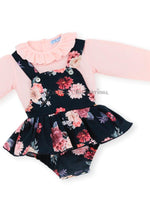 Peto faldita volante y blusa  bebé niña azul marino  Familia "Flower Code"  de Mac Ilusión