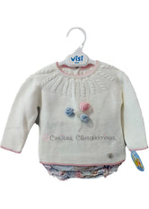 Conjunto bebé niña jersey y ranita blanco roto Familia Carrusel de Visi