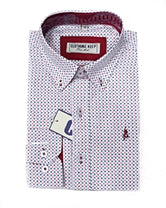 Camisa blanca niño con X azul y rojo con bolsillo de CK