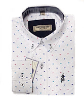 Camisa niño blanca puntos azul turquesa y rosa con bolsillo de CK