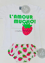 Conjunto bebé niño camiseta y ranita Colección Fresas de Mon Petit Bonbon