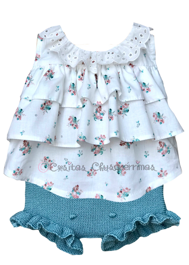 Conjunto bebé niña blusa y ranita verde/rosa de Valentina Bebés