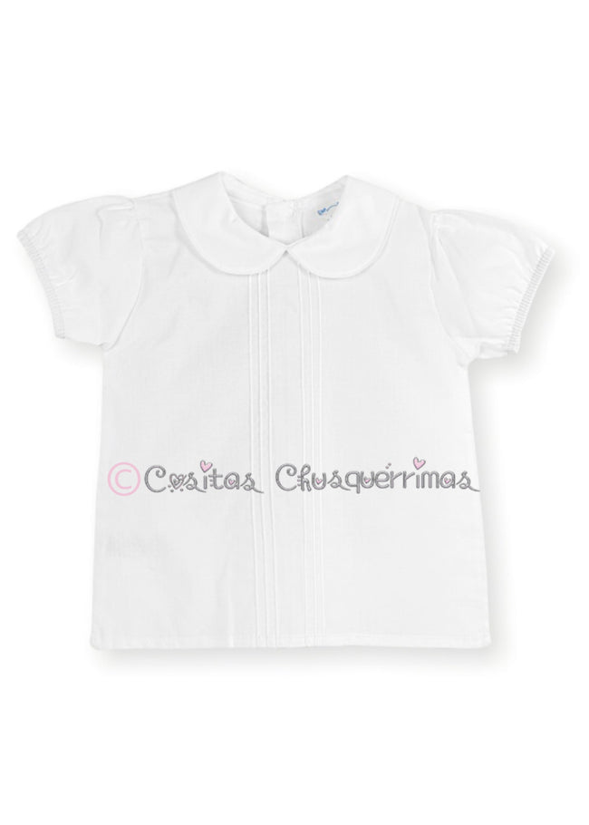 Camisa bebé niña manga corta plisada blanca de Mac Ilusion