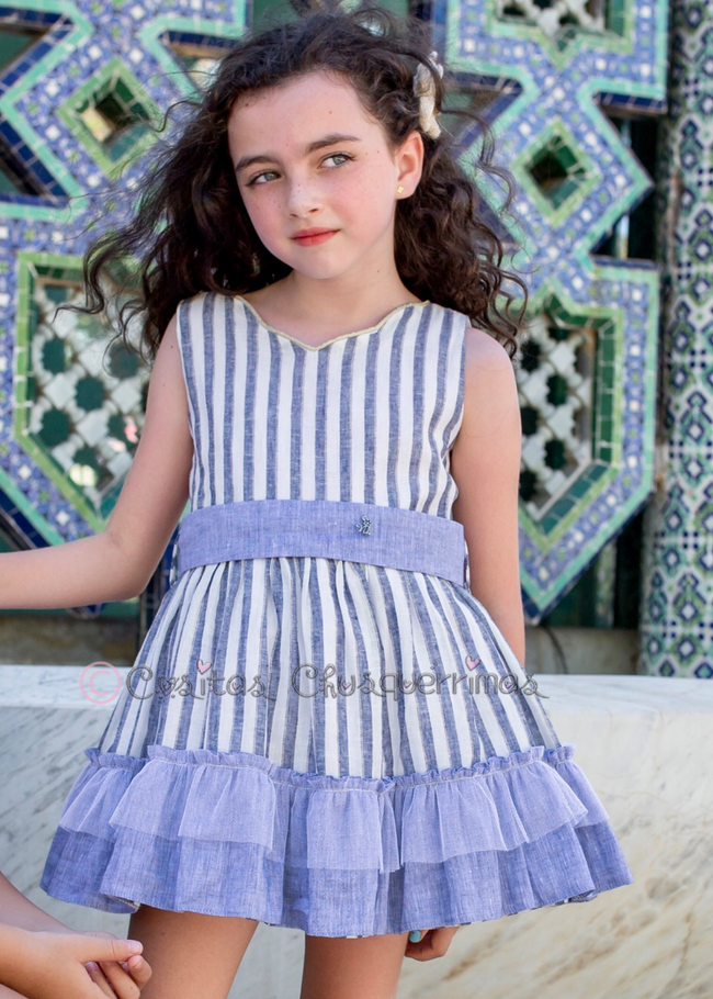 Vestido niña azul rayas  Familia Turin de Nekenia