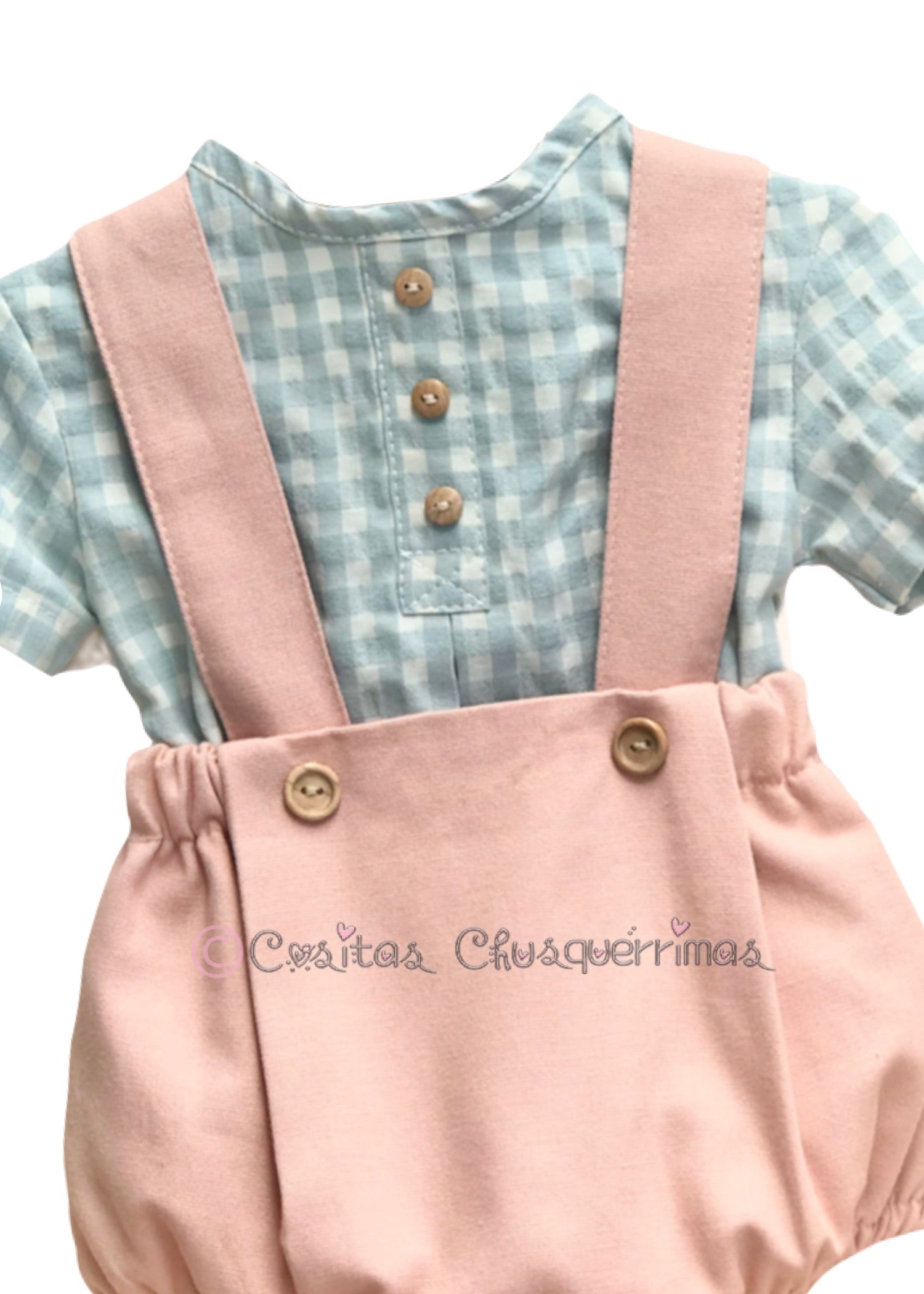 Conjunto bebé niño camisa y pantalón tirantes verde agua de