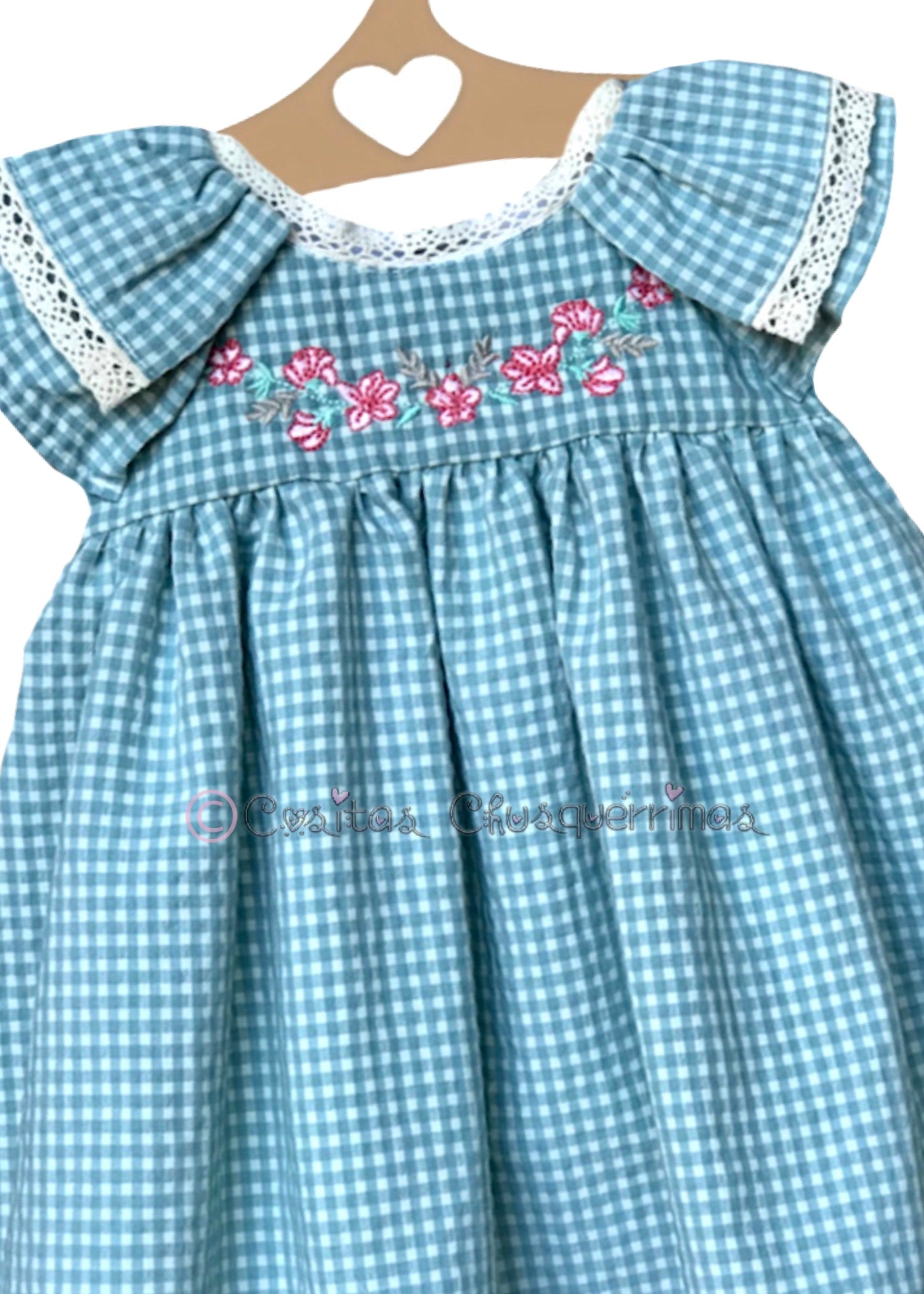 Jesusito bebé niña vichy verde florecitas de Valentina Bebés