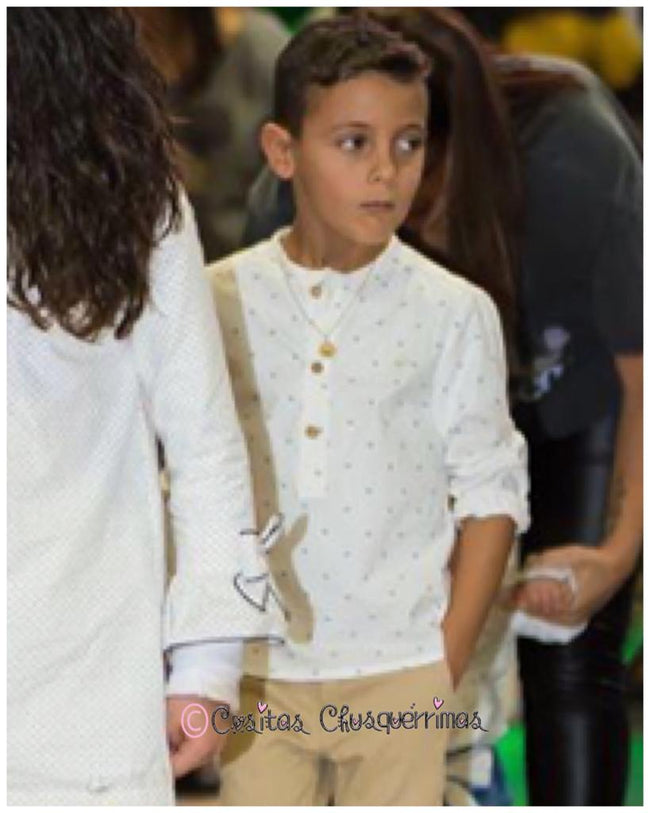 Camisa niño blanca con aspas azul francia de Basmartí