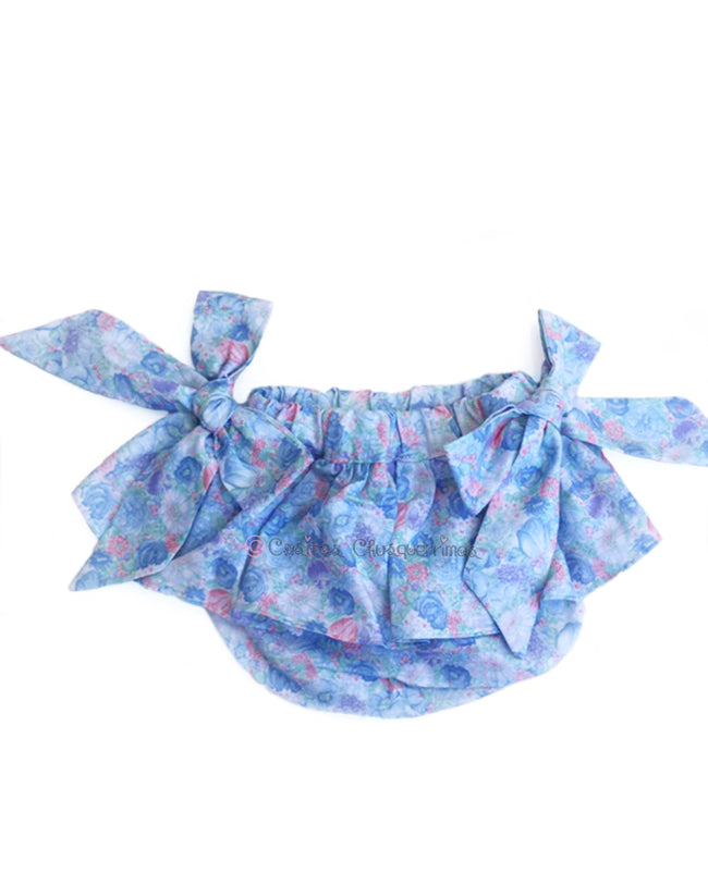 Culotte bebe niña volante lazos flores azul de Valentina Bebes