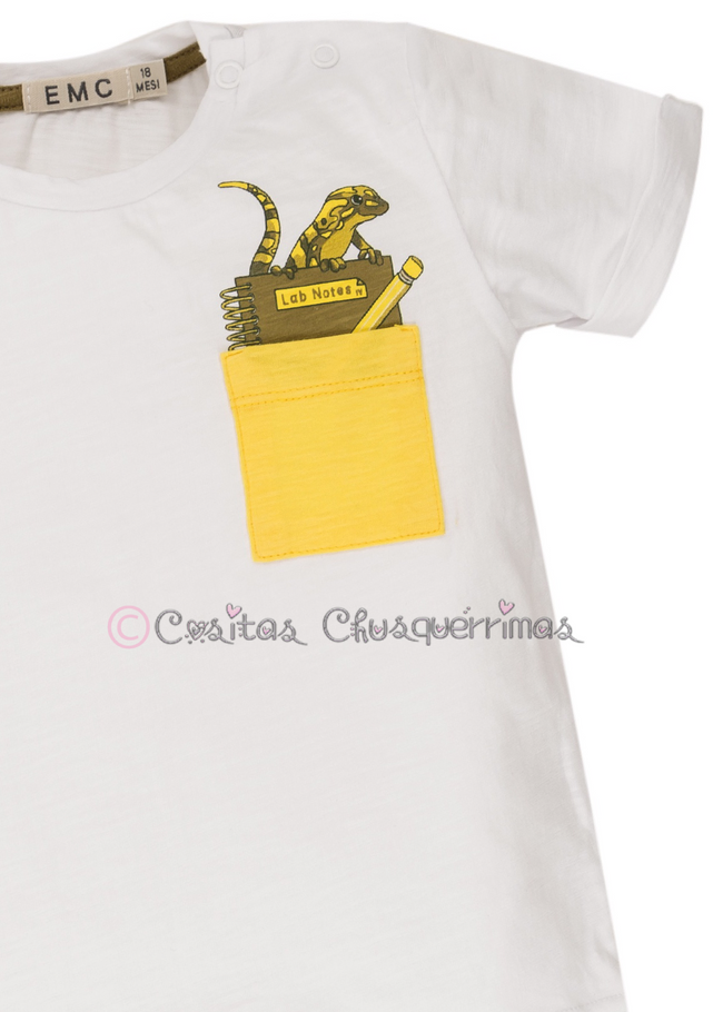 Camiseta niño manga corta blanca con bolsillo lagarto de EMC