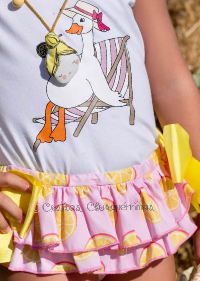 Conjunto niña camiseta y braguita rosa Familia Limones de Mon Petit Bonbon
