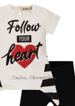 Conjunto bebé niña camiseta y malla blanco y negro “Follow your Heart” de EMC