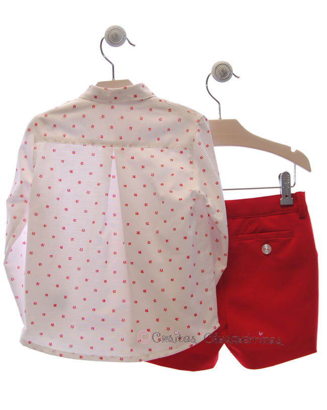 Conjunto niño camisa y pantalon flores rojo Familia Neptuno de Del Sur
