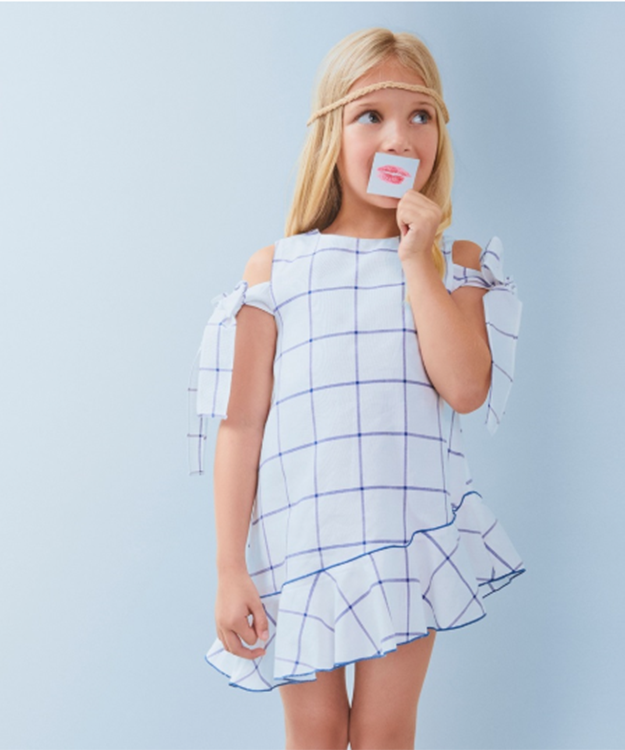 Vestido niña asimétrico cuadros blanco y azul de Dadati