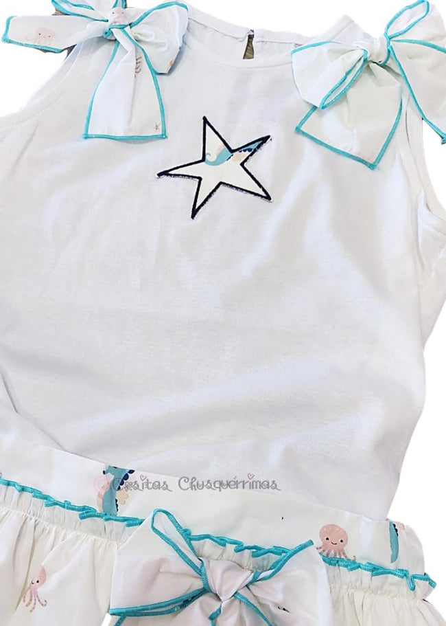 Camiseta y ranita niña print caballitos de mar Familia Seahorses de Lililú