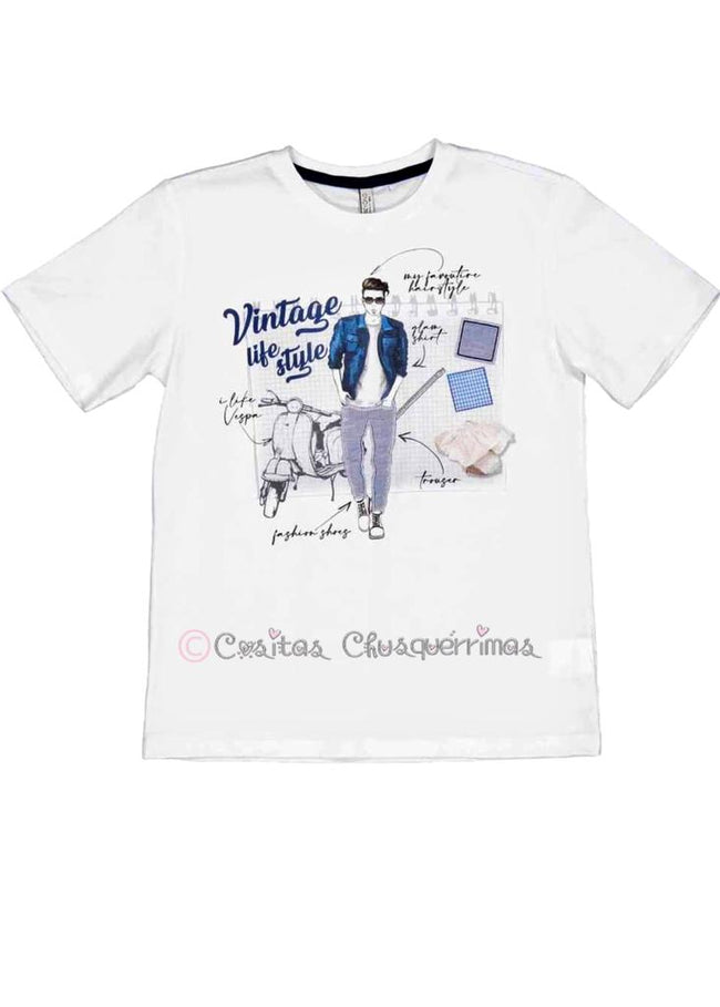 Camiseta manga corta niño " Vintage life style"blancade Birba Trybeyond