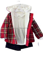 Conjunto bebé niño chaqueton, camisa y pantalón  rojo y marino de Valentina Bebés