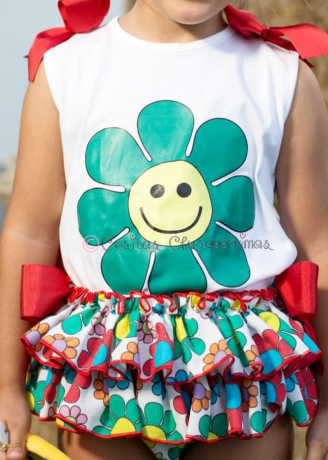 Conjunto Niña Camiseta y Braguita, Familia Flower Power de Mon Petit Bonbon