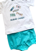 Conjunto Niño camiseta y bonbacho turquesa Familia Caramelos de Mon Petit Bonbon