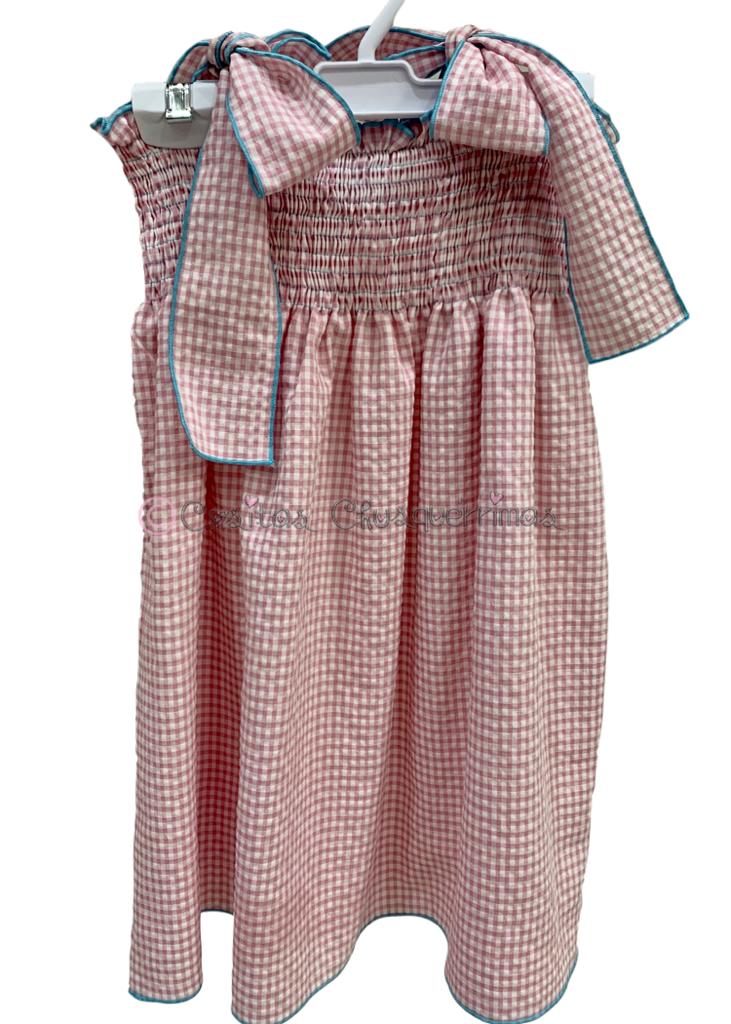 Vestido Niña rosa cuadros vichy Familia Rosa Vichy de Mon Petit